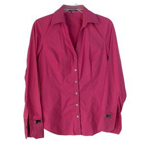 Express Portofino Shirt Pink Button Up Magenta Office Siren Professional Top